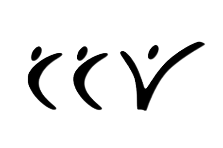 Three black calligraphic glyphs on a white background, each with a small oval mark above it.
