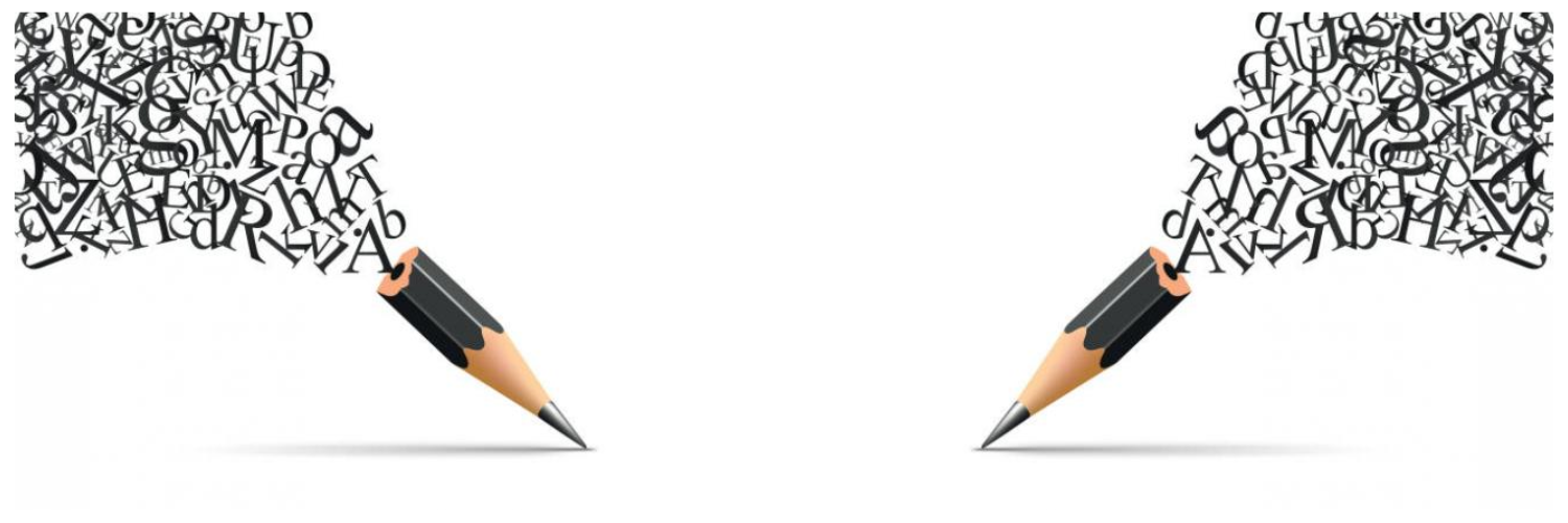 Two pencils facing each other with letters spewing from their tips, forming chaotic clouds of scattered alphabets, conveying creativity and communication.
