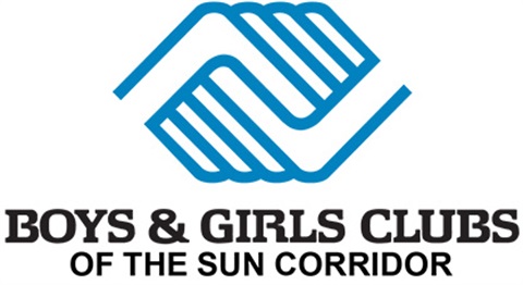 Logo of Boys & Girls Clubs of the Sun Corridor with two blue, interlocking hands above the name in bold black text, conveying unity and support.