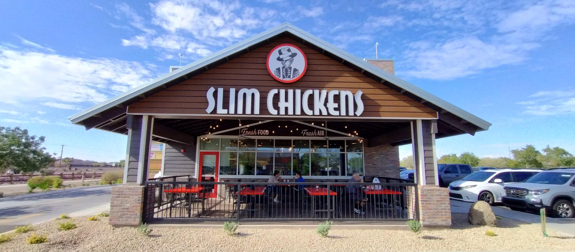 Restaurant exterior with a rustic design, featuring the 