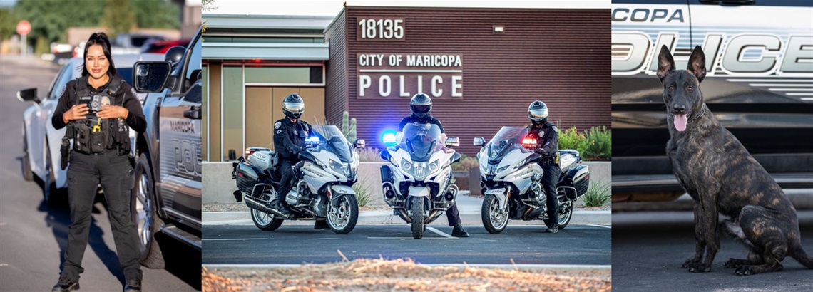A collage of four photographs of police officers in uniforms smiling.